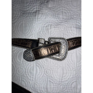 Western Rhinestone Bling Belt Croc Embossed Leather Cowgirl Y2K Western 37”
